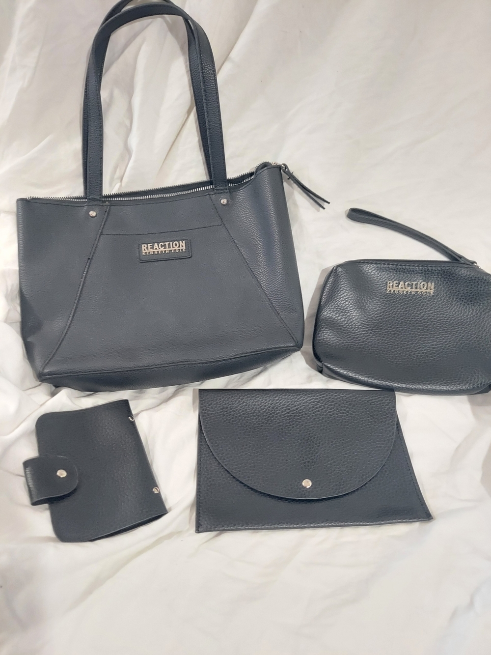 Reaction Kenneth Cole Black Pebbled Shoulder Tote Set with Matching Accessories